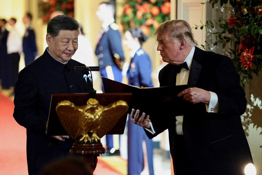 Imagem de Trump e Xi. Intenções de cooperação e Inteligência Artificial