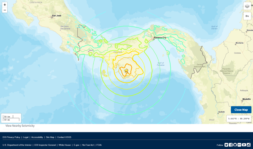Imagem de Sismo de magnitude 7.6 abala o Panamá