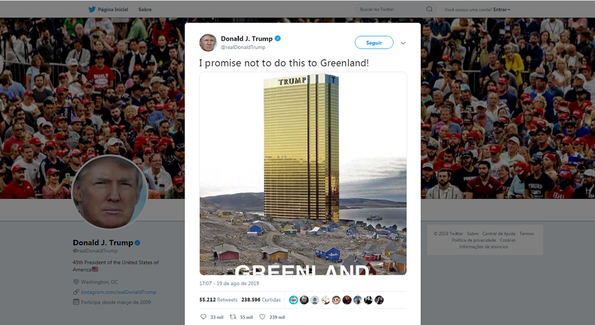 Página oficial do Donald Trump, no <i>Twitter</i> 
