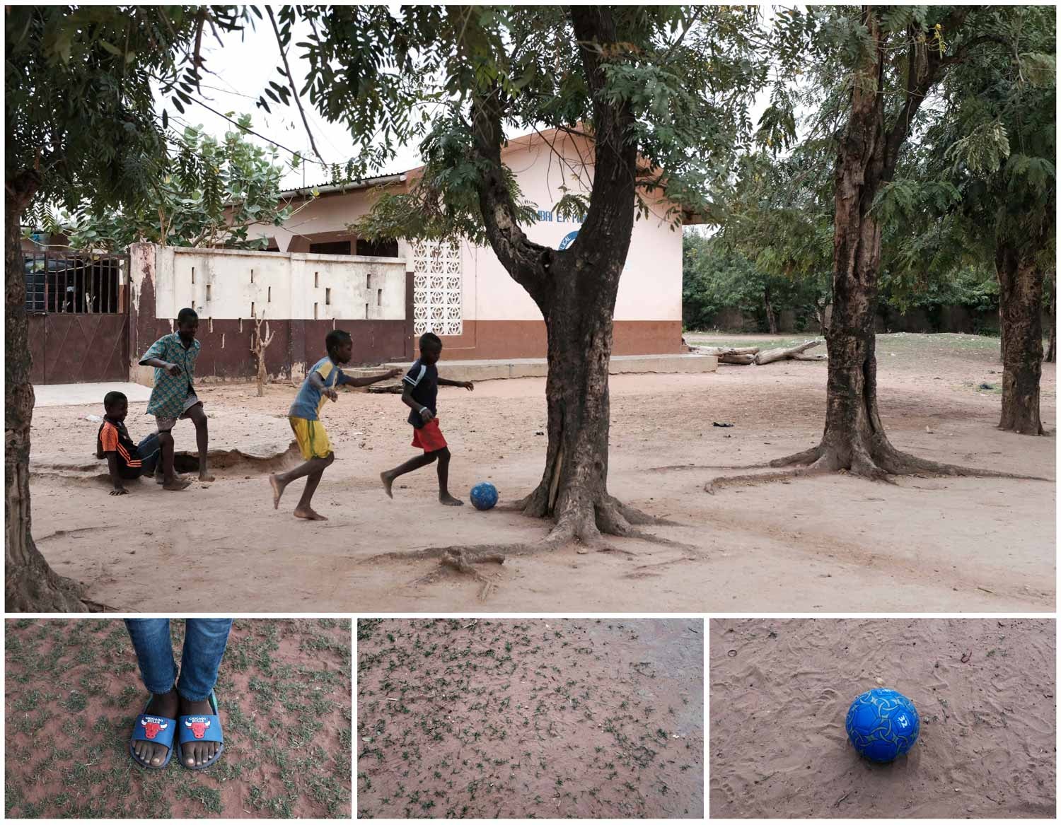  Descal&ccedil;as, sobre a terra e sem balizas. este grupo de crian&ccedil;as parece precisar apenas de uma bola para se divertir. Jogam uma partida de futebol durante o intervalo das aulas na cidade de Dambai, no Gana. Foto: Francis Kokoroko - Reuters  