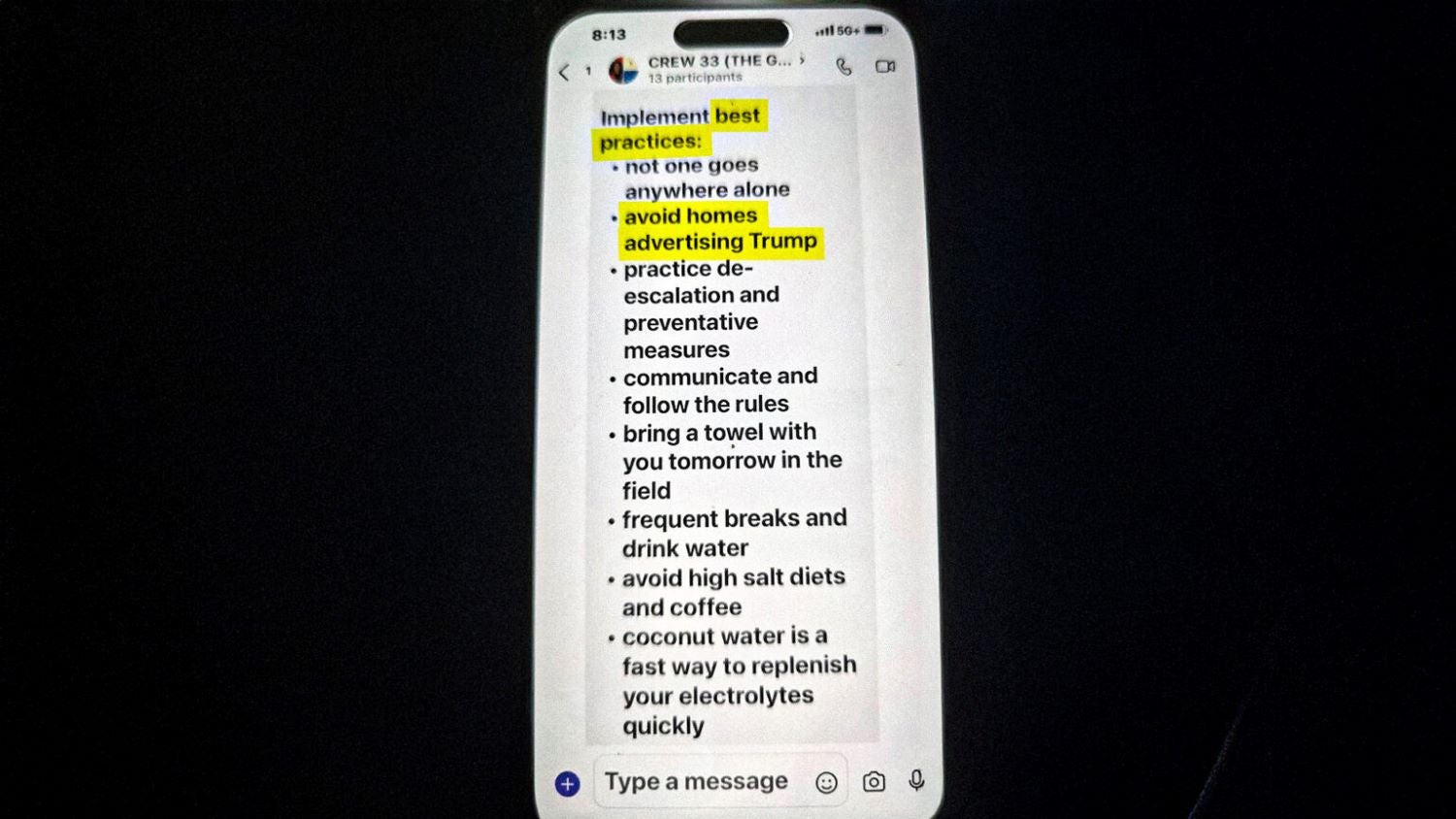 O conselho dado num grupo de socorro de emerg&ecirc;ncia na Florida. Foto: The Daily Wire