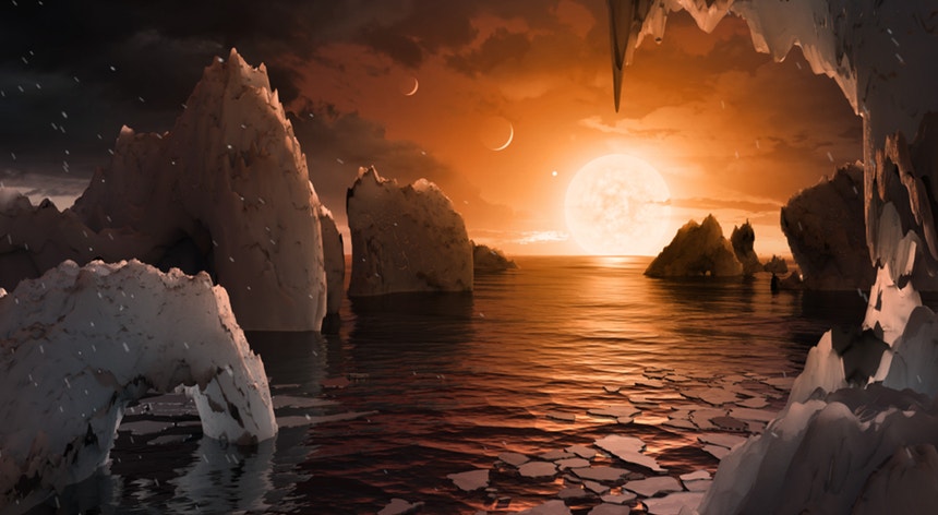 Uma imagem do que poderá ser TRAPPIST-1f, um dos exoplanetas detetados pelo telescópio Spitzer da NASA.
