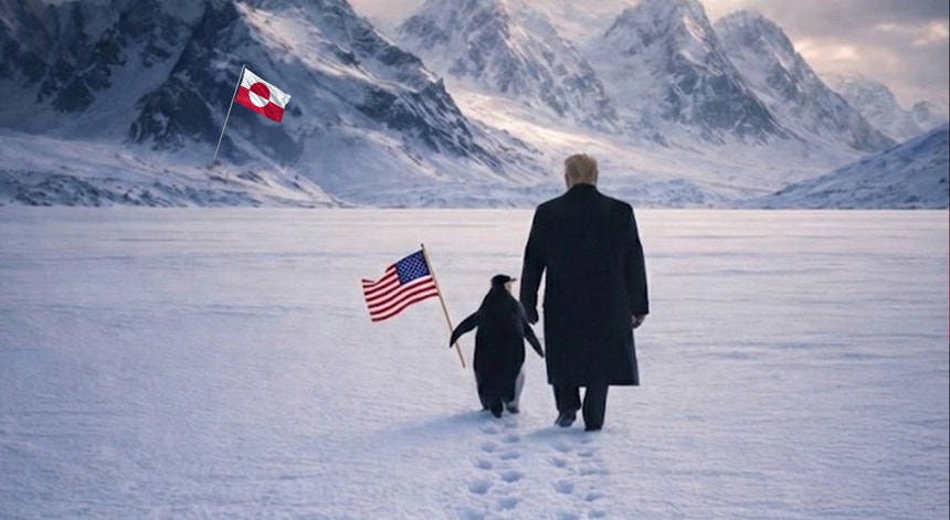 Imagem de Trump e o pinguim na Gronelândia