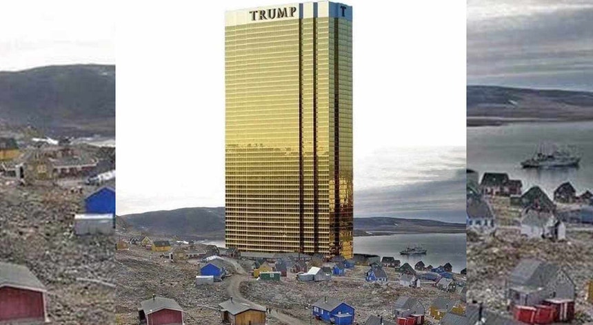 Imagem de um torre com a marca Trump na Gronelândia. Foi partilhada no Twitter pelo próprio presidente dos EUA
