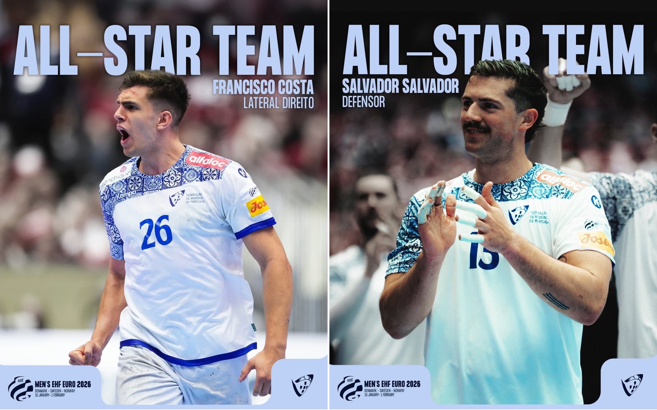 European Handball Championship: Francisco Costa named best young player and Salvador Salvador best defender