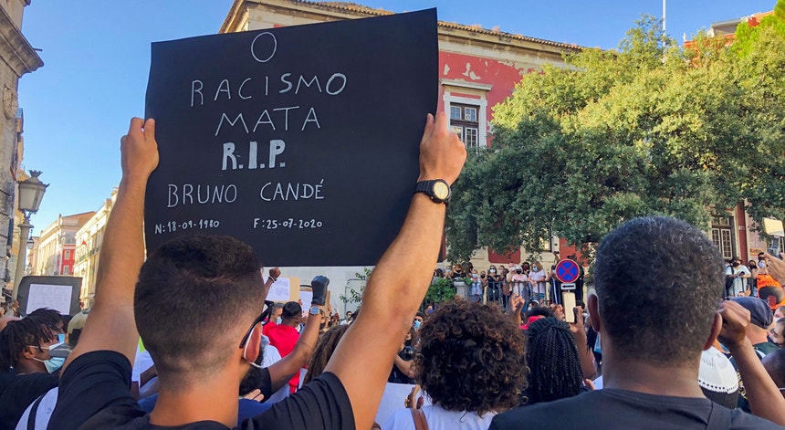 Manifestação anti-racismo em Lisboa após homicídio do ator Bruno Candé, no final de julho.
