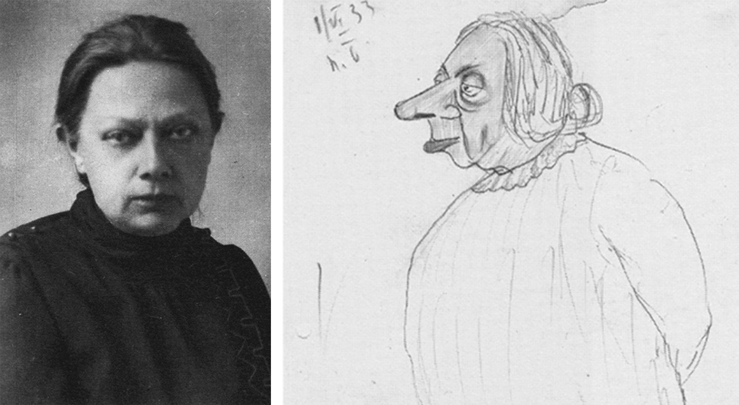   N. K. Krupskaya desenhada por Mezhlauk em junho de 1933 