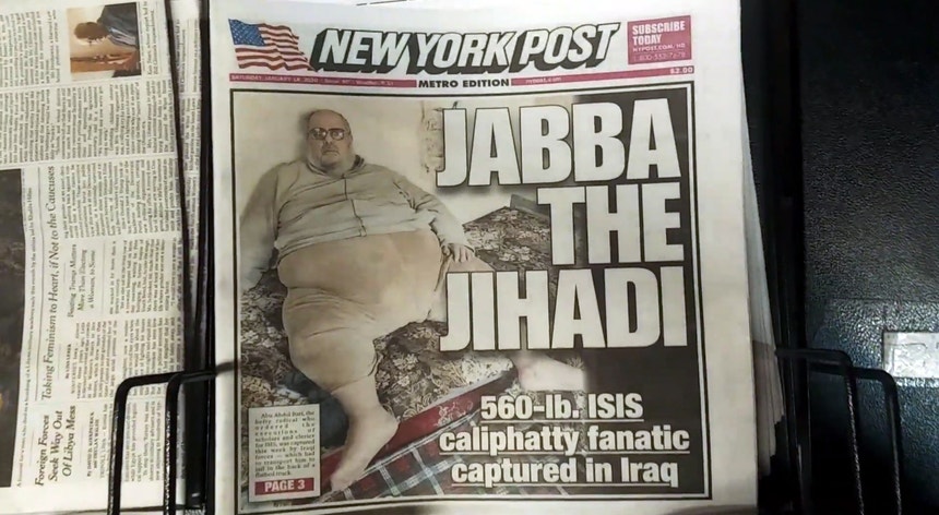 A primeira página do tabloide norte-americano The New York Post com uma imagem de Abu Abdul Bari
