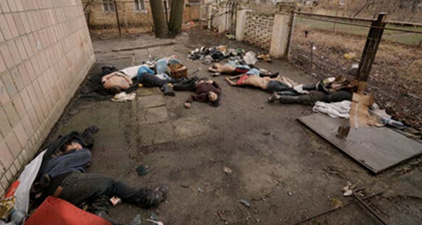 Massacre em Bucha, Ucrânia, março 2022 Foto - Vadim Ghirda/Associated Press