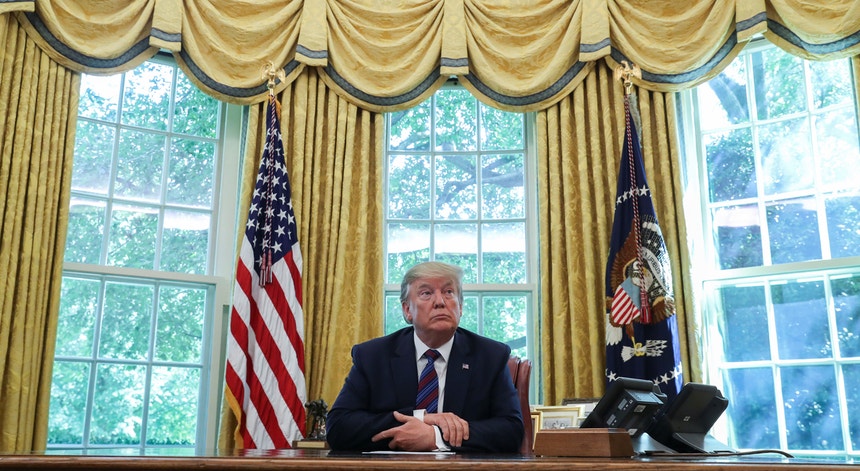 Presidente norte-americano, Donald Trump, na Sala Oval da Casa Branca, em Washington DC, nos Estados Unidos 
