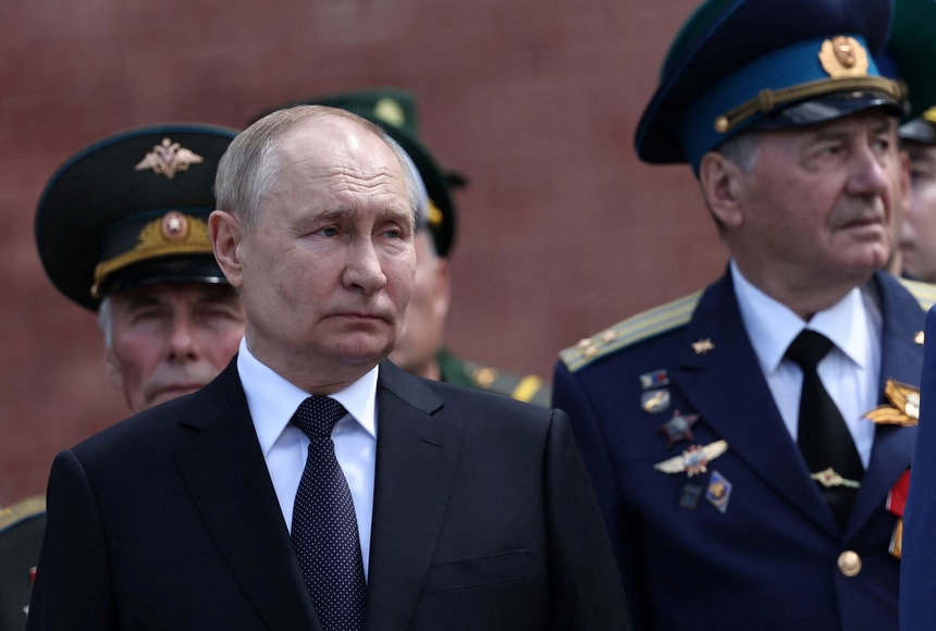 O presidente da Rússia, Vladimir Putin, nas cerimónia da invasão Nazi da União Soviética durante a II Grande Guerra.
