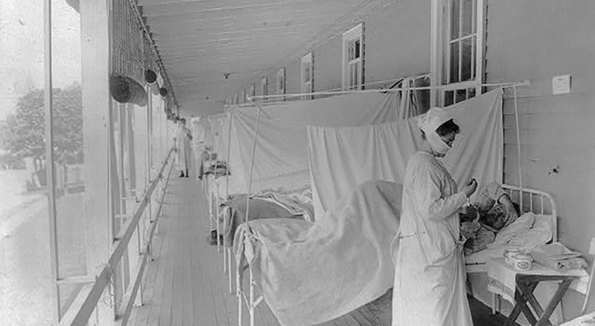  EUA, 1918. Hospital em Washington recebe doentes infetados com Gripe Espanhola | folheto da Biblioteca do Congresso - Reuters 