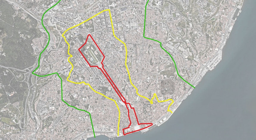 Zonas de Restrição à circulação rodoviária na JMJ 2023 estão divididas em três áreas distintas: vermelha, amarela e verde.

