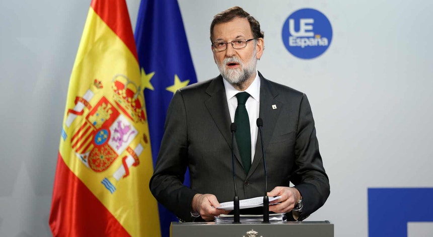 Mariano Rajoy durante a conferência de imprensa em Bruxelas no final do Conselho Europeu
