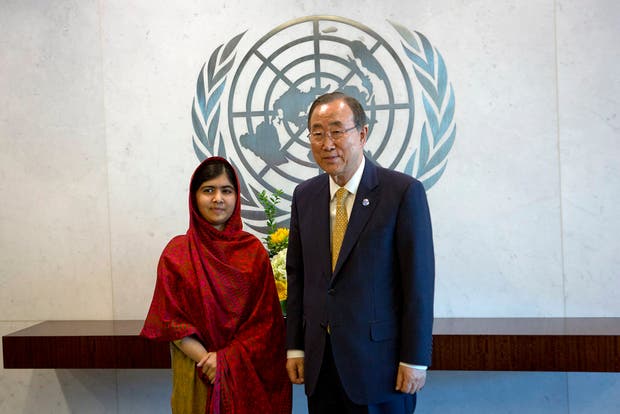 Malala e o secretário-geral das Nações Unidas, Ban Ki-moon
