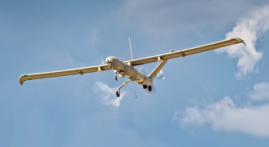 Um drone Elbit Hermes 450, de fabrico israelita.
