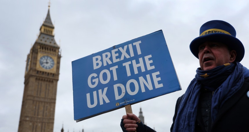 Ativistas pró-UE comemoram o 4º aniversário do Dia do Brexit, Londres, a 31 de janeiro de 2024
