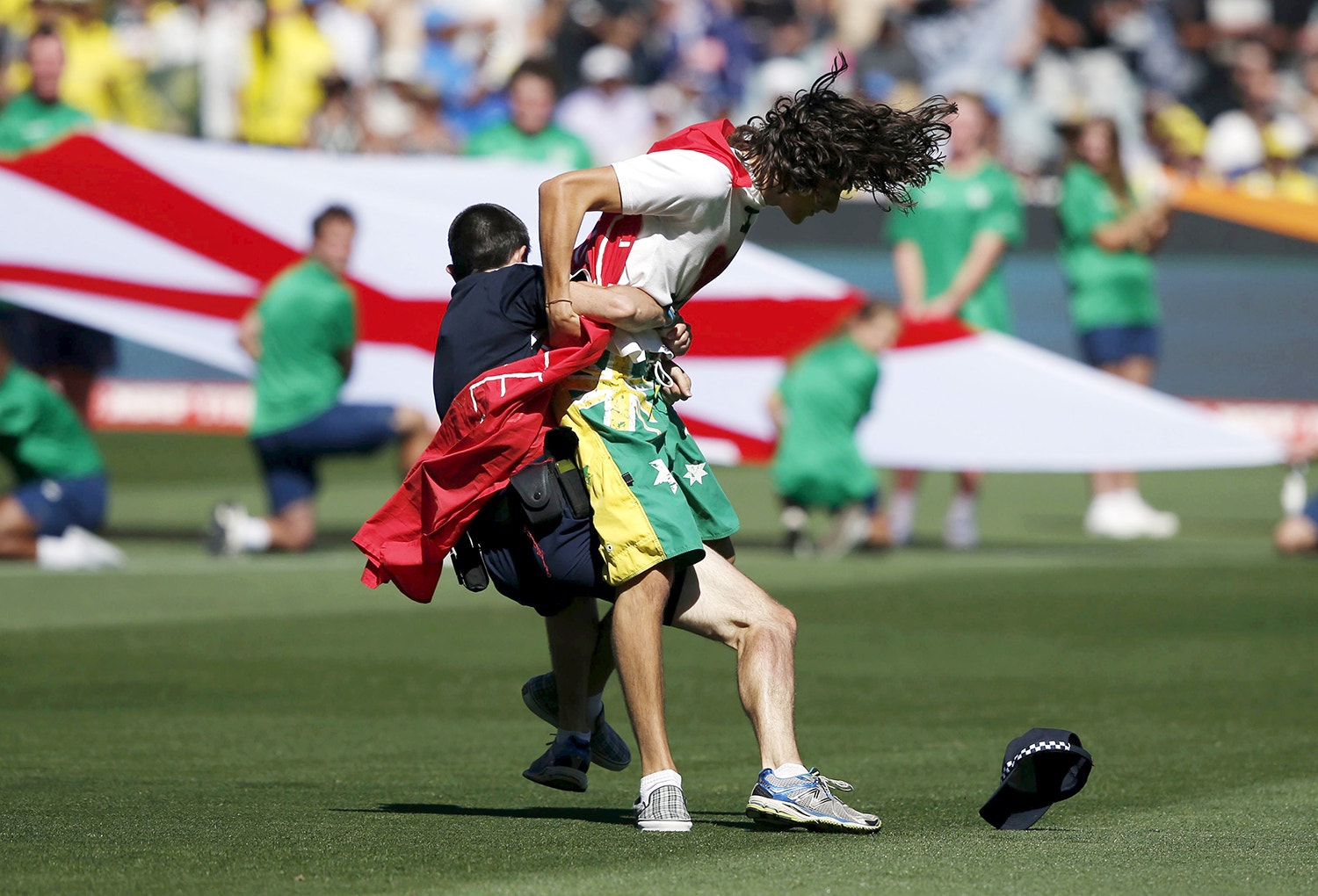  Um manifestante antes do in&iacute;cio do Mundial de Cricket entre a Austr&aacute;lia e a Nova Zel&acirc;ndia em 2015 /Jason Reed - Reuters 