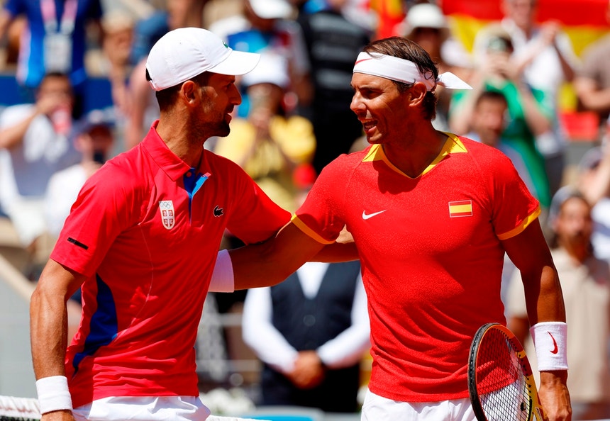 Rafael Nadal foi afastado no torneio de singulares de Paris2024 por Novak Djokovic
