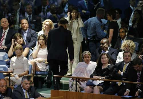 O embaixador da Coreia do Norte na ONU, Ja Song Nam, abandonou o seu lugar na Assembleia Geral minutos antes do Presidente norte-americano iniciar o seu discurso Foto: Reuters