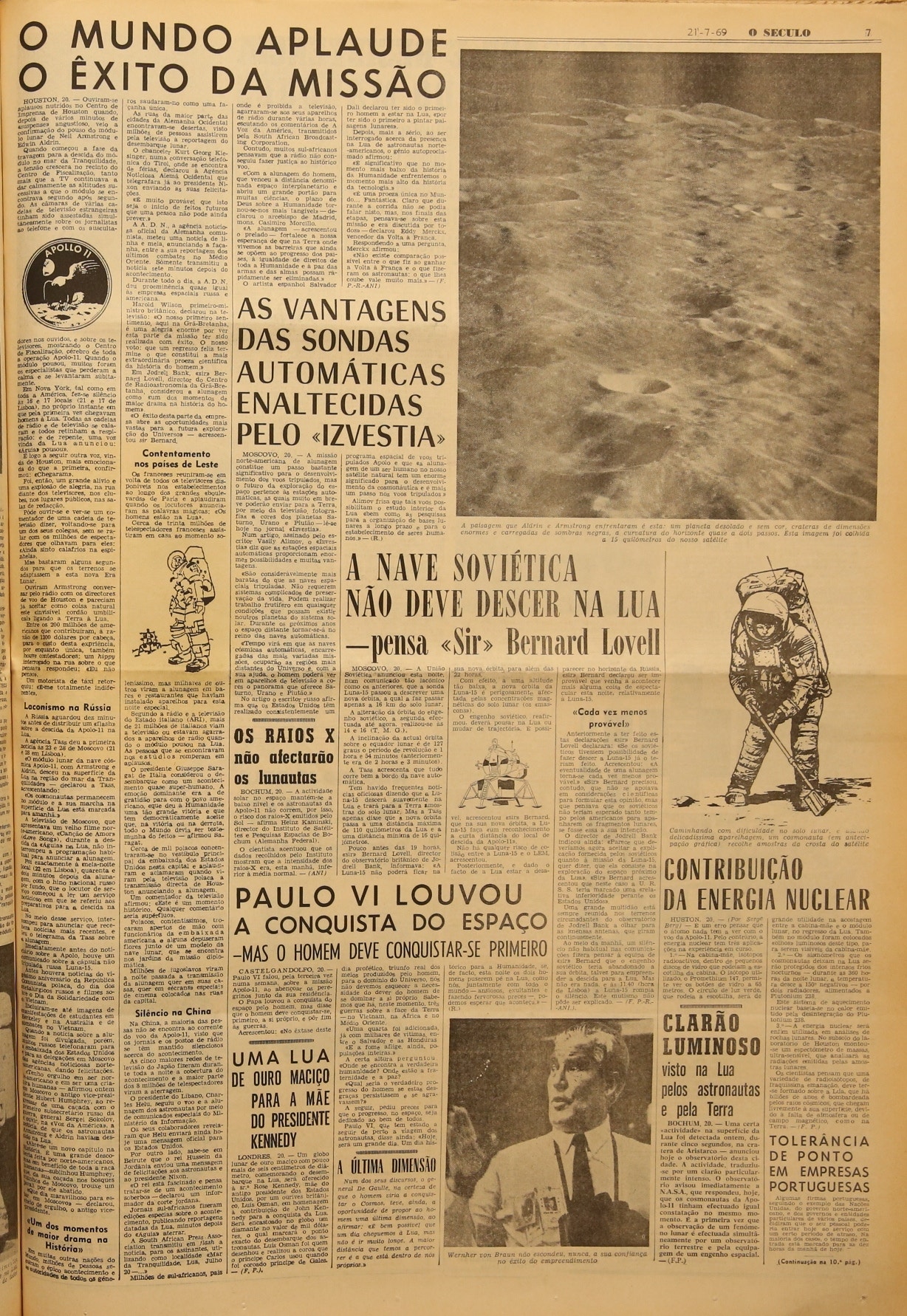  Jornal &quot;O S&eacute;culo&quot; (21 julho 1969)  