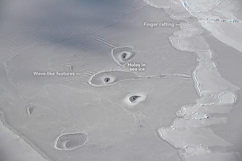 A missão da NASA identificou alguns dos fenómenos intrigantes na foto dos buracos do Mar de Beaufort, no Ártico Foto: NASA