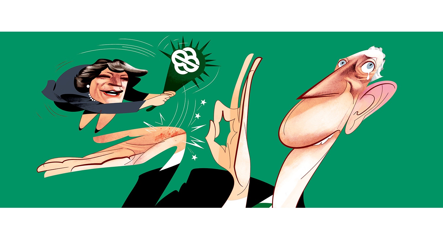  Humor mordaz do ilustrador Andr&eacute; Carrilho, alusivo ao momento no debate em que Ana Gomes menciona a amizade de Marcelo a Ricardo Salgado 