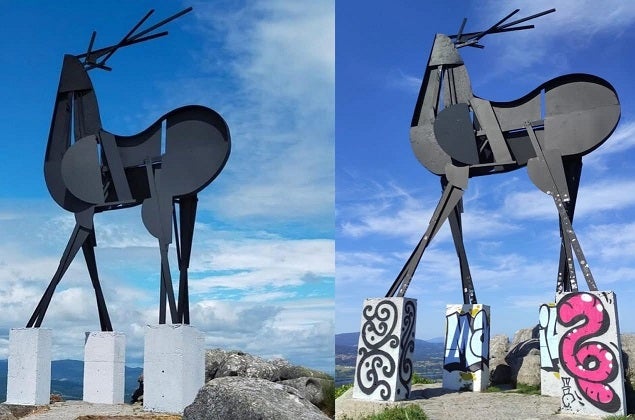 Cervo sculpture, the landmark of Vila Nova de Cerveira, vandalised