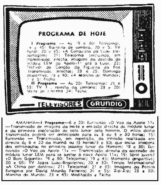  Programa&ccedil;&atilde;o para o dia 21 de julho de 1969 