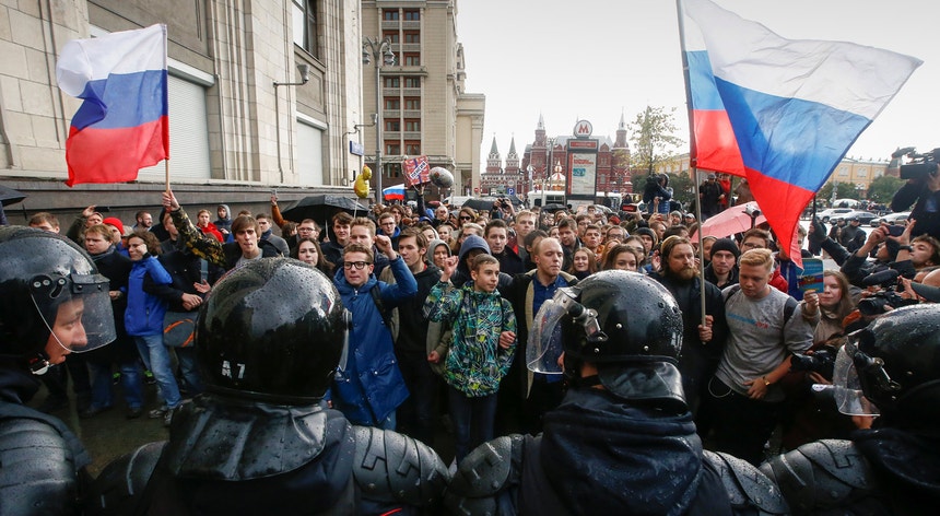 Protesto de apoiantes de Alexei Navalny em Moscovo, em outubro de 2017
