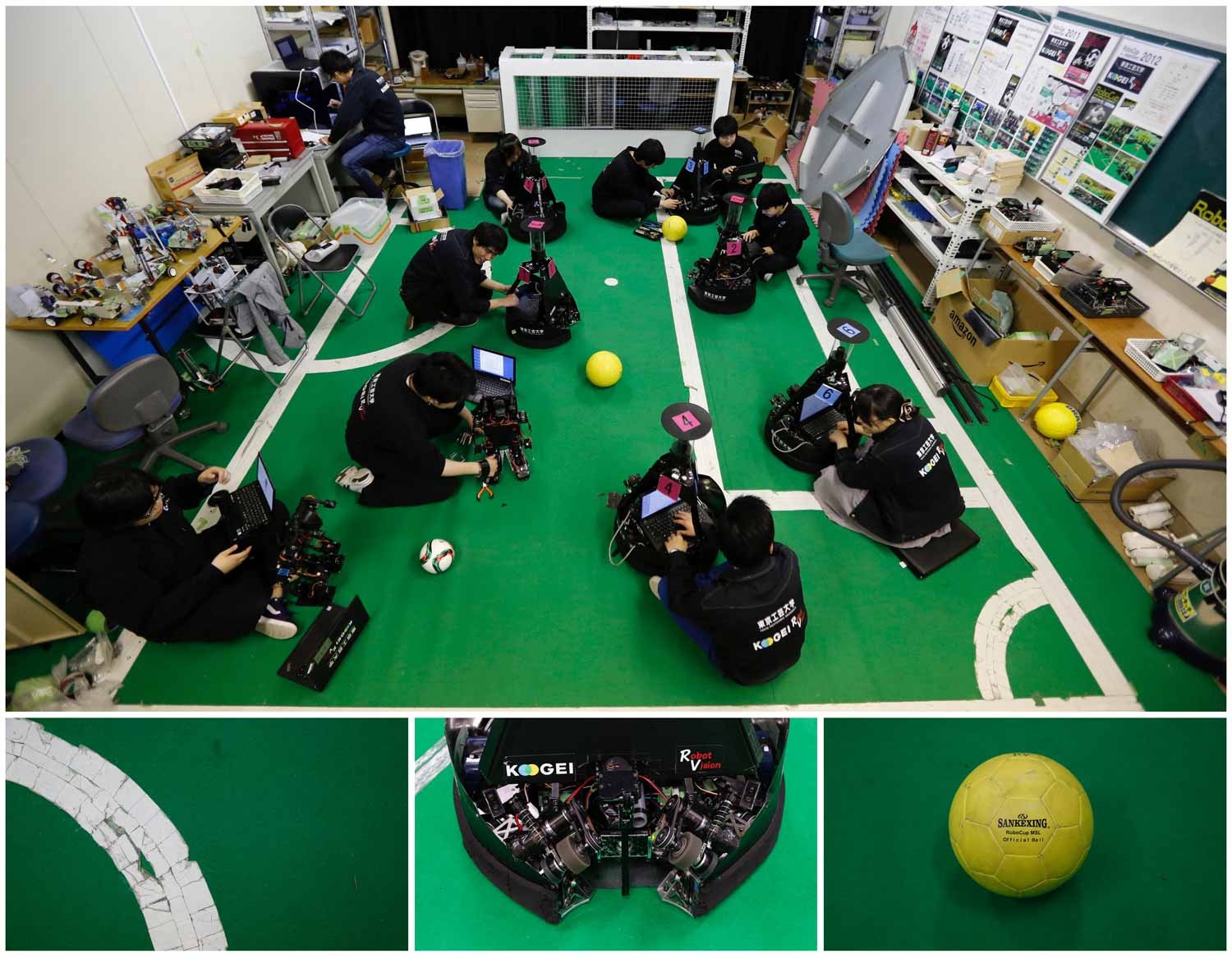  A tecnologia avan&ccedil;ada do Jap&atilde;o chegou tamb&eacute;m ao futebol. Na imagem vemos um grupo de estudantes a trabalhar com robots de futebol no Laborat&oacute;rio de Vis&atilde;o Rob&oacute;tica na Universidade Polit&eacute;cnica de T&oacute;quio, em Atsugi. Foto: Toru Hanai - Reuters 
