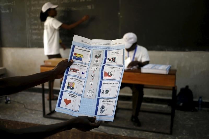 Boletim de voto da elei&ccedil;&atilde;o presidencial do Burundi que decorreu na ter&ccedil;a-feira 21 de julho de 2015. Foto: Reuters