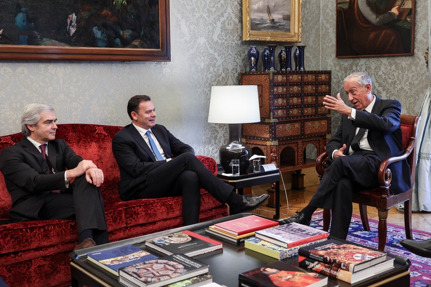 Luís Montenegro na reunião em Belém com Marcelo Rebelo de Sousa. À sua direita está Nuno Melo, parceiro na AD.
