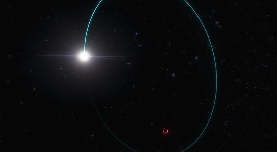 Impressão artística do sistema com o buraco negro estelar mais massivo da nossa galáxia
