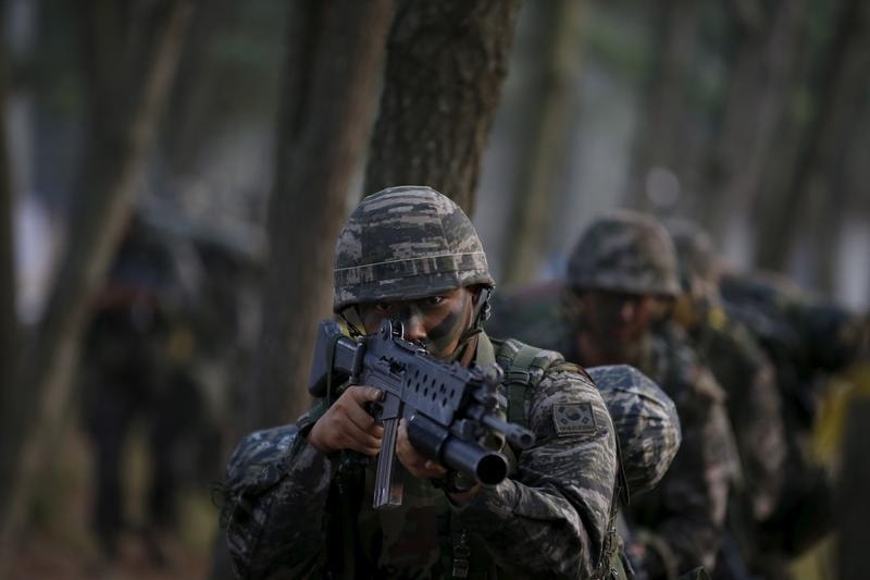 Marines da Coreia do Sul em exercício no mês de junho
