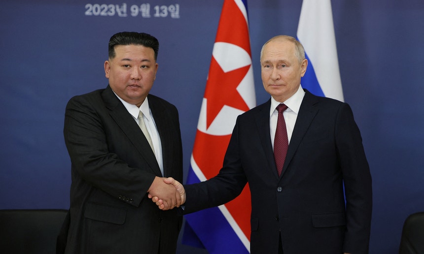 Presidente da Rússia, Vladimir Putin e líder norte-coreano, Kim Jong-un 
