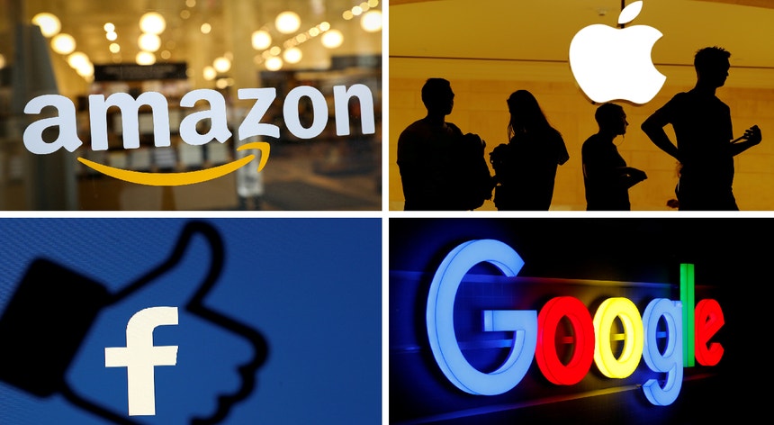 A Amazon, Apple, Google e Facebook possuem, em conjunto, um valor de mercado avaliado em mais de cinco biliões de dólares.
