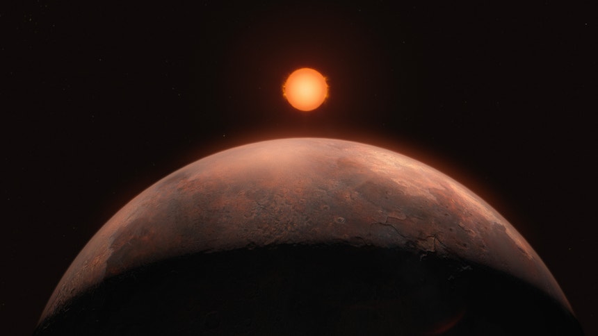 Imagem artística do exoplaneta Barnard b.
