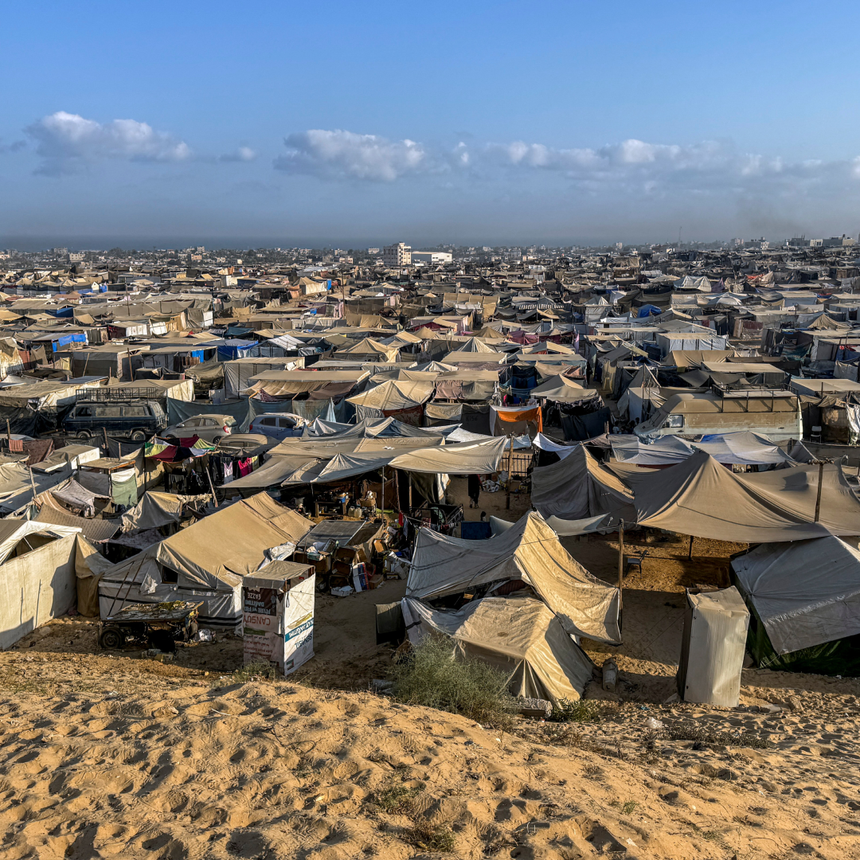 Campo de deslocados palestinianos em Khan Younis, Faixa de Gaza.
