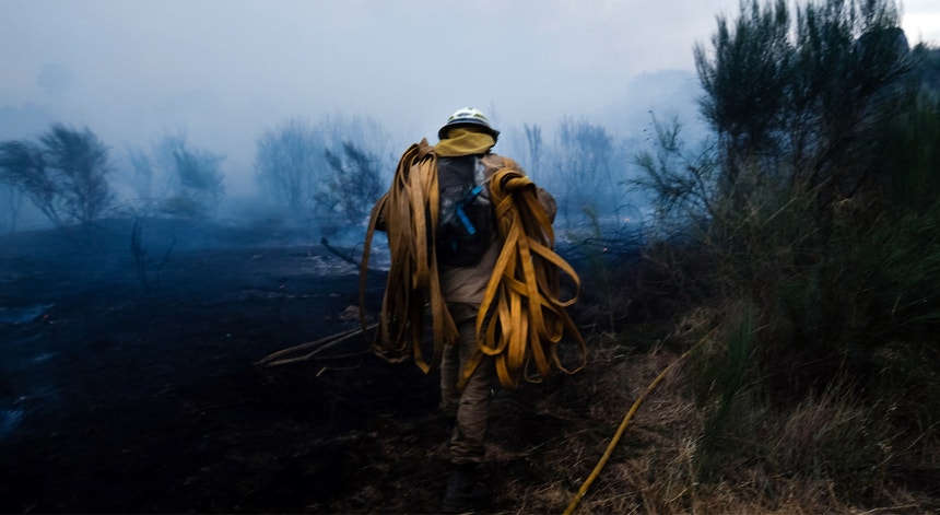 Um bombeiro fotografado durante o combate ao incêndio de Vila Ruiva, no concelho de Fornos de Algodres
