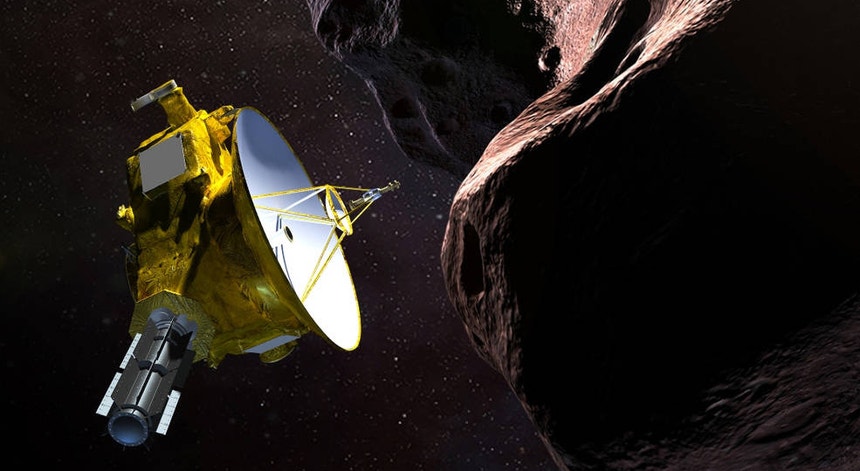 Criação artística da passagem da New Horizons pelo asteróide Ultima Thule
