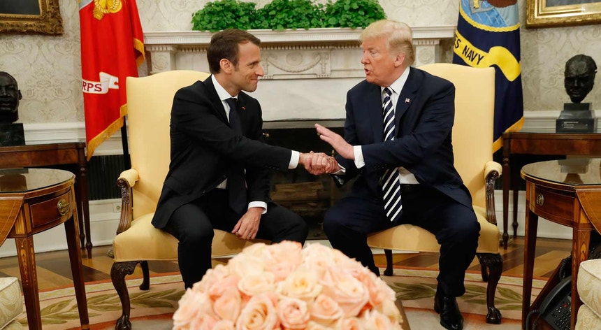 Macron com Trump na Casa Branca, em Washington
