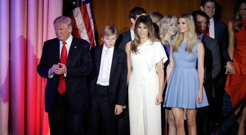 Donald Trump e a família na noite da vitória nas eleições presidenciais norte-americanas
