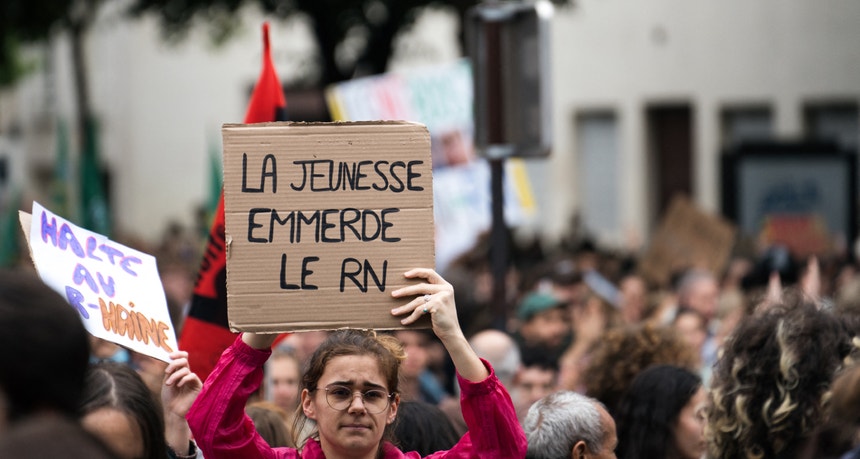 Manifestação contra a extrema-direita, a 15 de junho, em Paris. 
