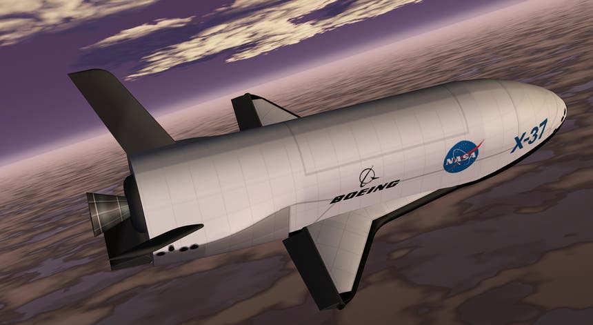 Imagem da NASA do avião espacial não tripulado X-37B. Imagem da NASA do avião espacial não tripulado X-37B.