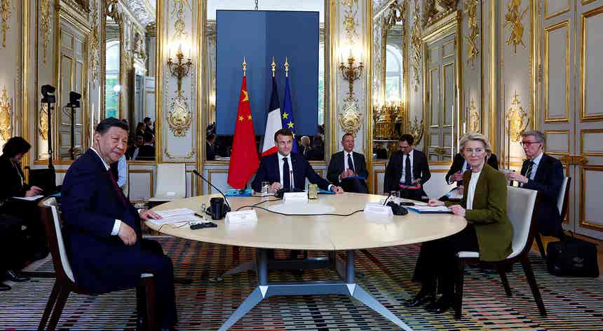 Tenso comercial e guerra na Ucrnia marcam encontro entre Xi, Macron e Von der Leyen