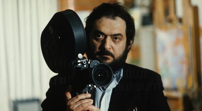 Stanley Kubrick no set do filme "A Clockwork Orange"
