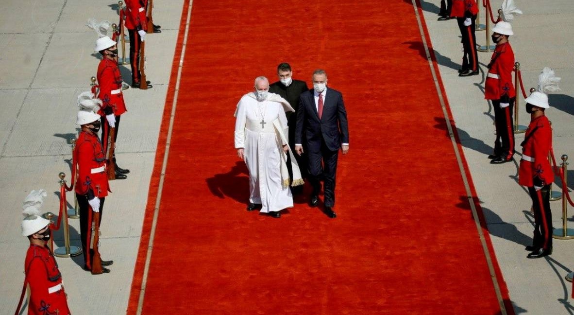  Papa Francisco recebido por Mustafa Al-Kadhimi, Primeiro Ministro iraqiano | Gabinete de Media do PM - Reuters  