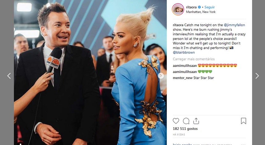 Um dos muitos <i>posts</i> de Rita Ora no Instagram
