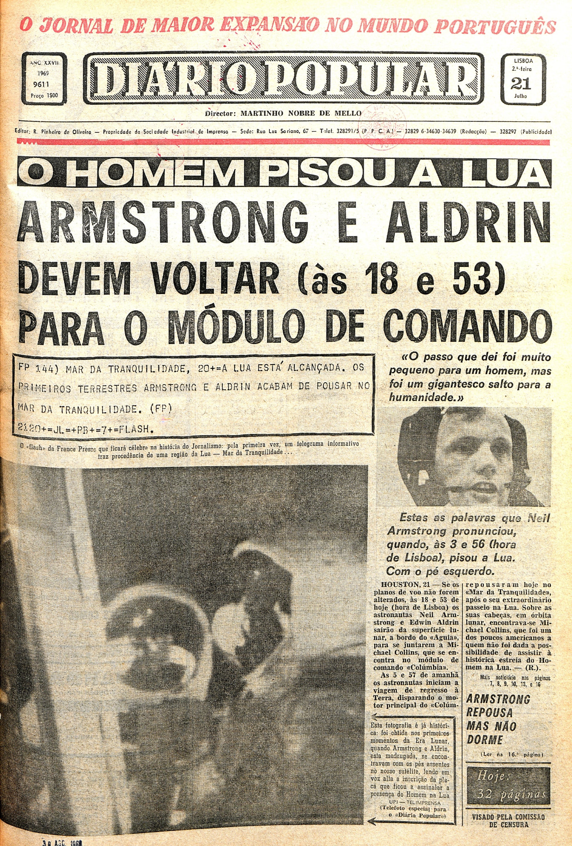  Jornal &quot;Di&aacute;rio Popular&quot; (21 julho 1969)  